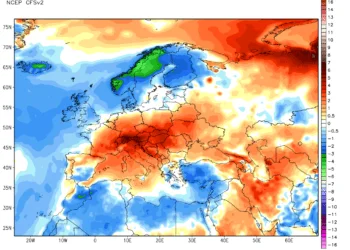 ncep cfsr europe t2m 2weeks anom 350x250 - Anomalie termiche e pluviometriche dell'inverno 2014/2015