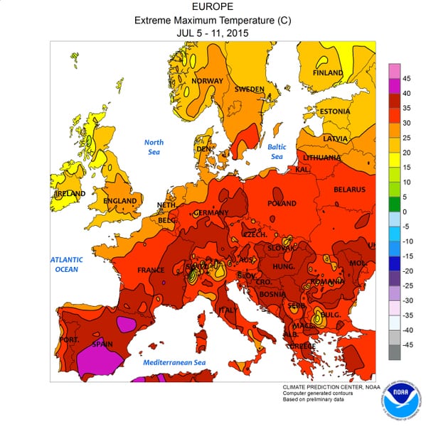 Anomalie termiche massime - I dati satellitari confermano il caldo mostruoso