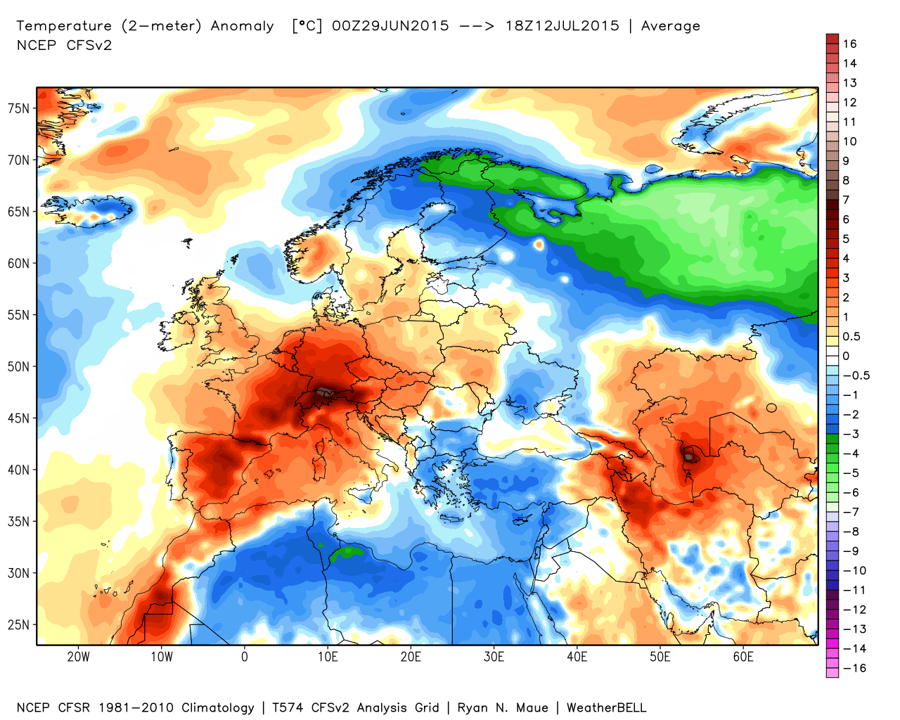 Le anomalie termiche nelle prime due settimane di luglio.