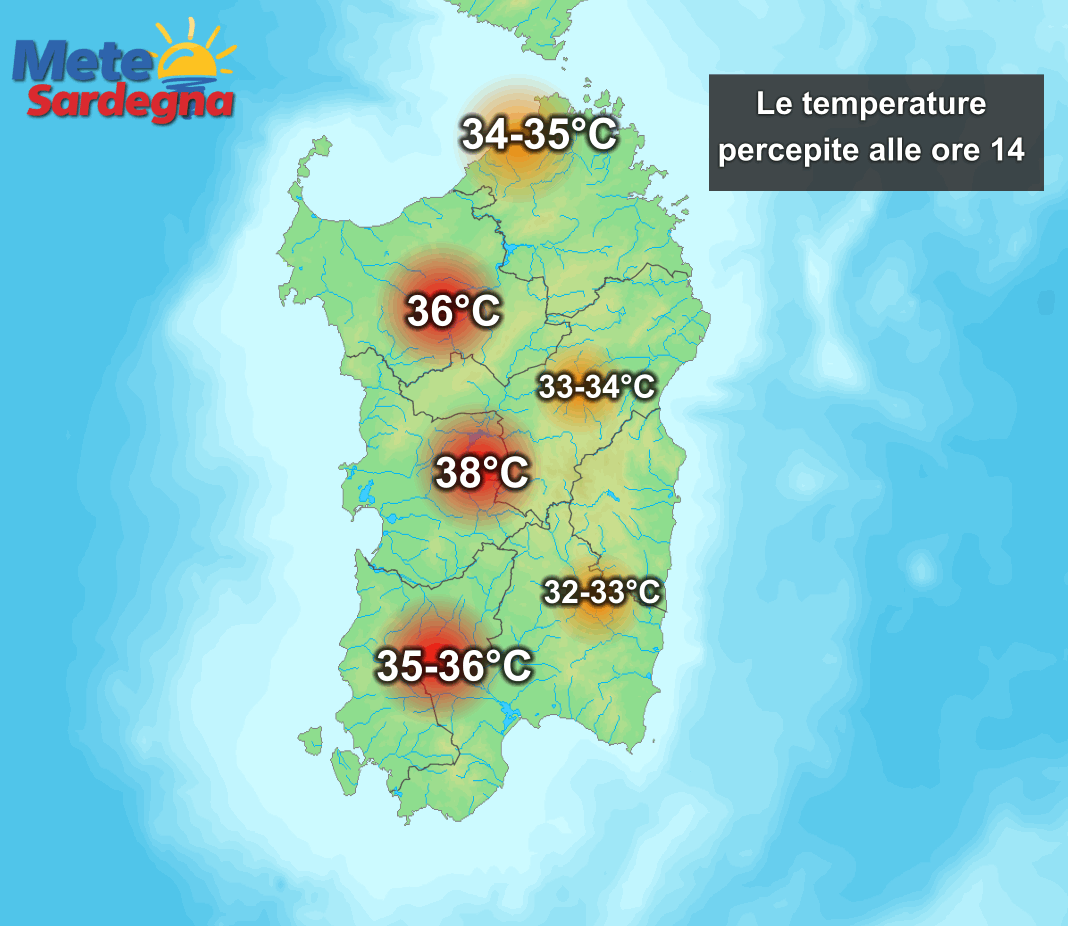 Heat Index - Anche oggi Campidano in fiamme, attesi picchi di 38°C