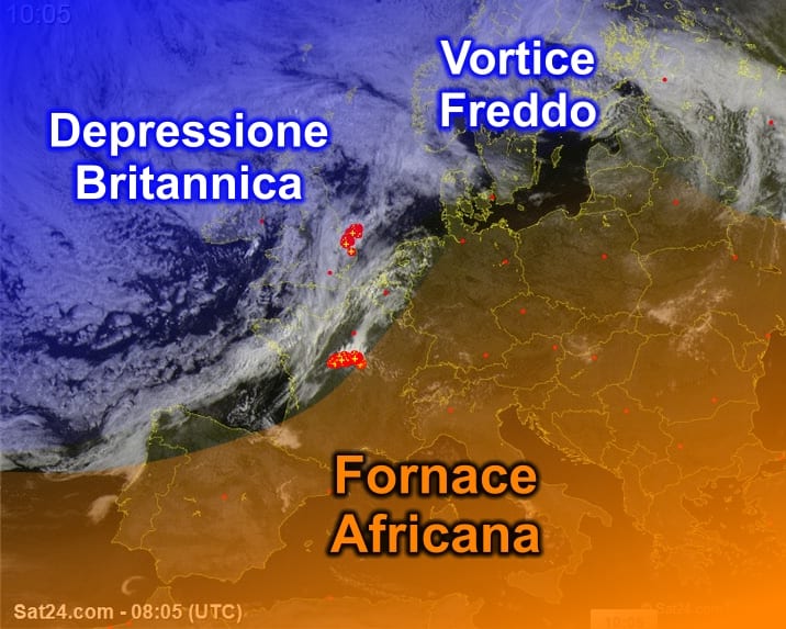 MeteoSat3 - Depressioni sul Nord Europa preparano il cambiamento