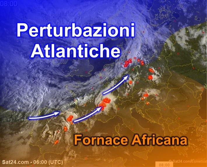 Meteosat6 1 - Perturbazioni atlantiche più minacciose, ma da noi è "cappa africana"