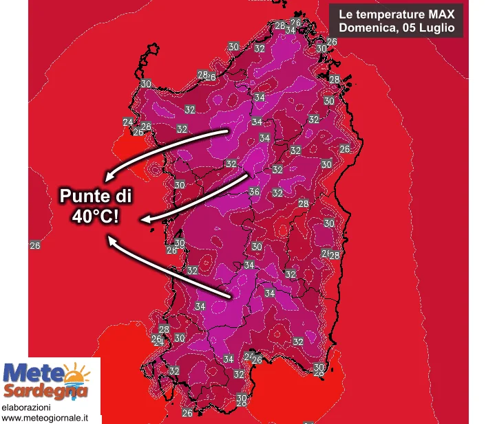 Una domenica infernale: in rotta verso 40°C Temperature massime - Una domenica infernale: in rotta verso 40°C