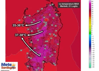 Temperature massime12 350x250 - Sabato il caldo picchierà duro: 40°C fino ad Oristano!