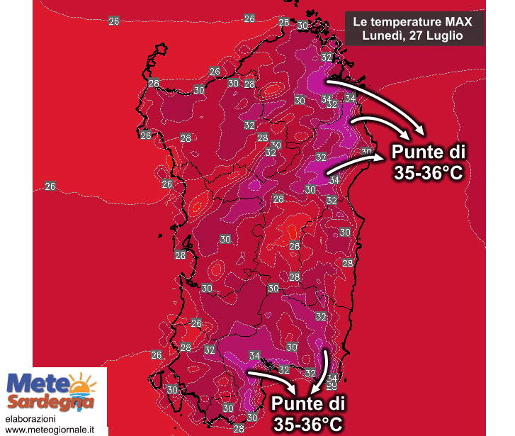 Temperature massime17 - Temperature massime: sempre caldo a est e nel cagliaritano