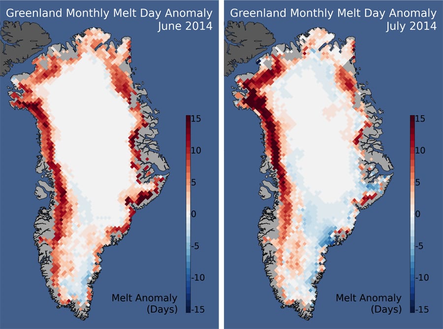 melt ice greenland - La fusione dei ghiacci della Groenlandia cresce a causa delle piogge
