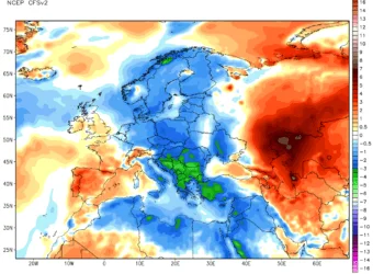 ncep cfsr europe t2m 2weeks anom 350x250 - Anomalie termiche e pluviometriche dell'inverno 2014/2015