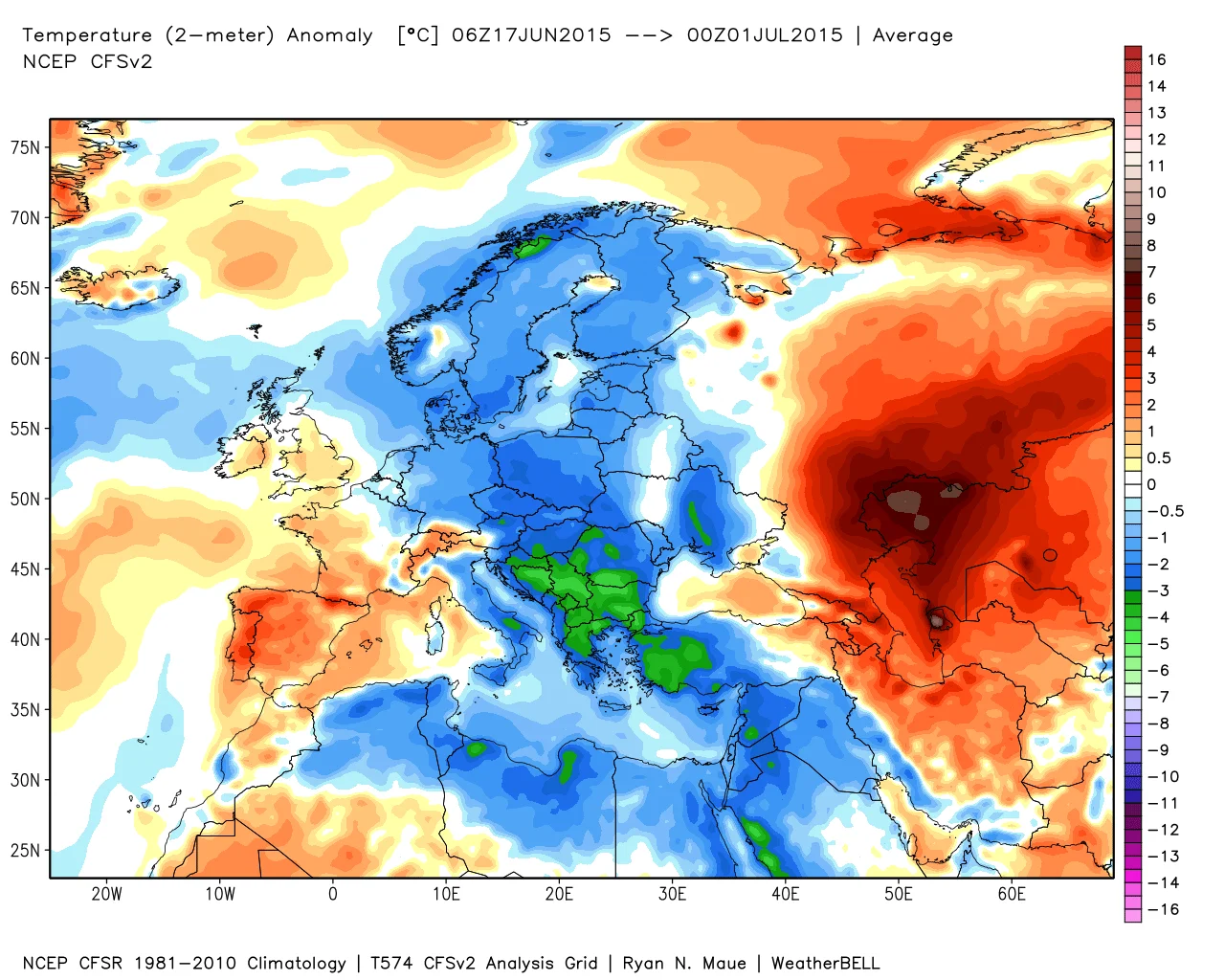 Le ultime 2 settimane di giugno sono state fresche ncep cfsr europe t2m 2weeks anom - Le ultime 2 settimane di giugno sono state fresche