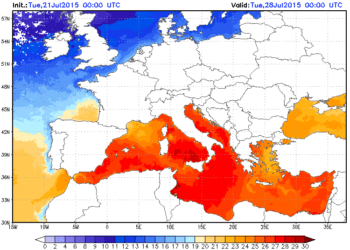 sst mediterraneo 350x250 - Mediterraneo troppo caldo: saremo a rischio temporali estremi