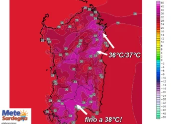 t2m 3615 350x250 - Sabato il caldo picchierà duro: 40°C fino ad Oristano!