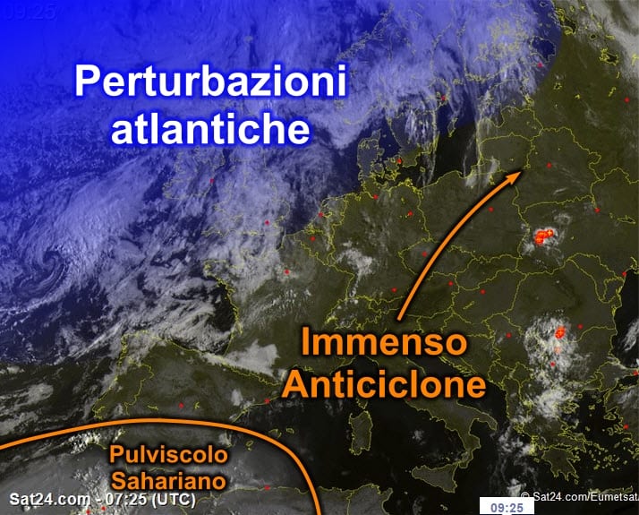 Meteosat1 - Immenso Anticiclone e polveri sahariane verso la Spagna