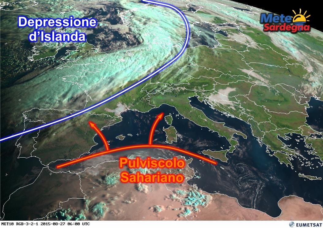 Meteosat12 - Pulviscolo sahariano verso la Sardegna: in arrivo l'africano