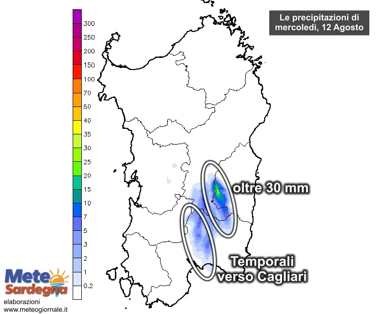 Precipitazioni - Oggi probabili temporali in Ogliastra e verso Cagliari