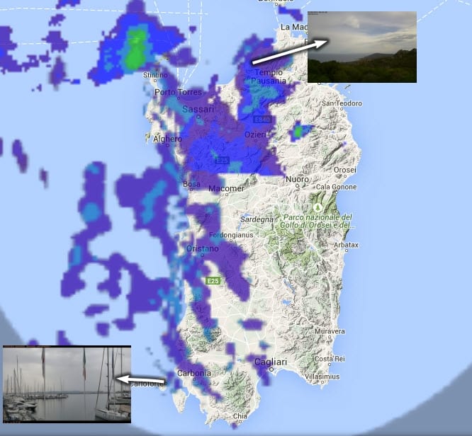 Radar - Piovaschi e deboli piogge abbordano la Sardegna