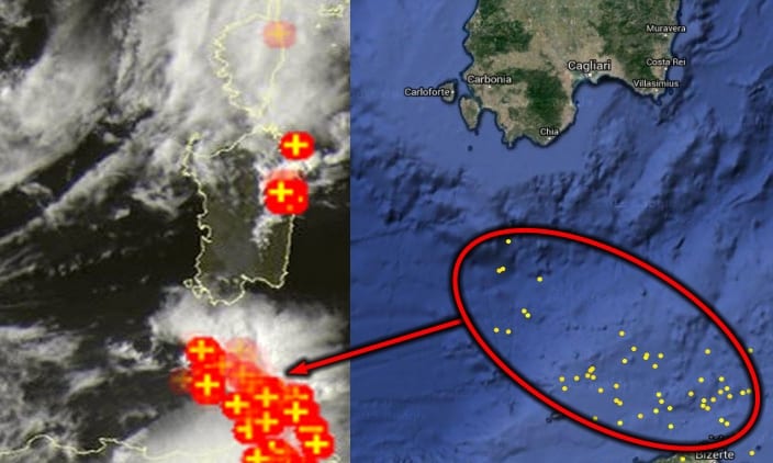 Temporali Mare di Sardegna - I temporali sul Canale di Sardegna portano un po' di nubi