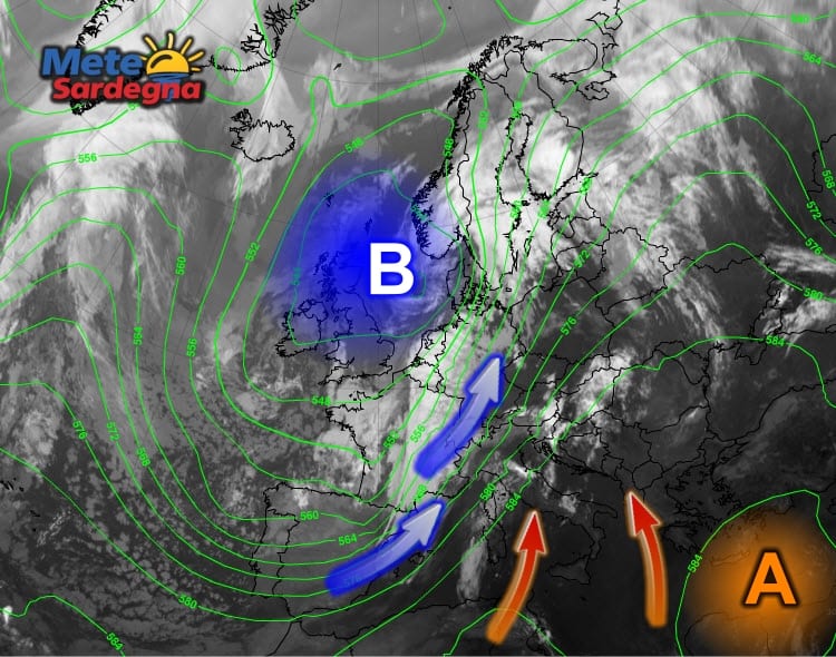 Meteosat8 - Apice del super caldo, ma avanzano perturbazioni da ovest