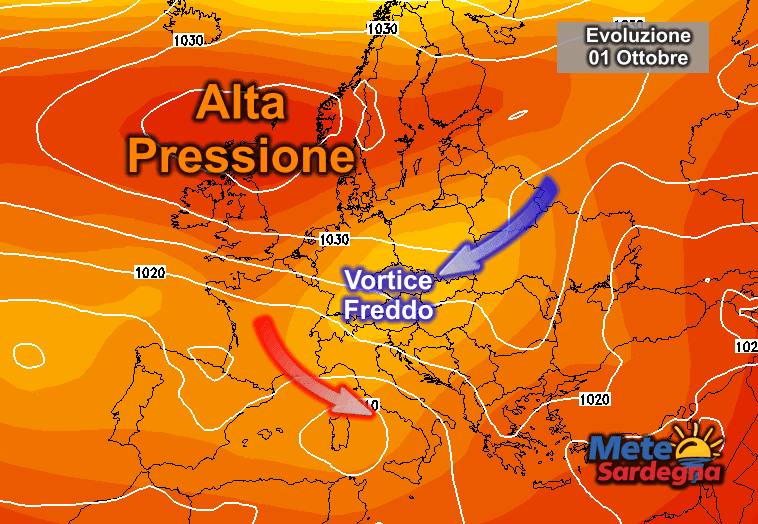 La possibile evoluzione meteorologica dei primi di ottobre.