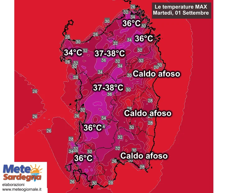 Esordio autunnale col gran caldo: anche oggi punte di 37°C Temperature massime - Esordio autunnale col gran caldo: anche oggi punte di 37°C