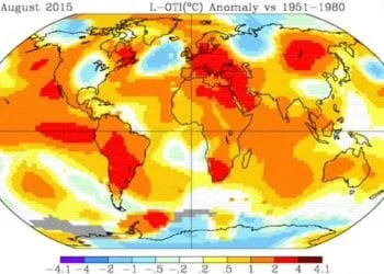 agosto 2015 anomalie superficie terrestre 350x250 - Ultimi 7 giorni decisamente più freschi. Netta inversione di trend