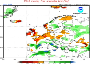 anomalie piogge settembre 350x250 - Settembre 2015 potrebbe essere molto piovoso