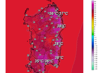 t2m 60 350x250 - Lunedì raffiche di ponente e super caldo su Cagliari e ad est