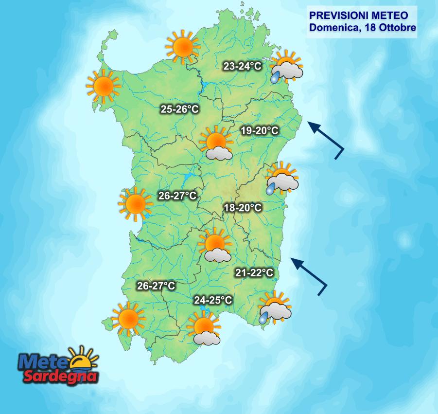 Le condizioni meteo di domenica 18 Ottobre.