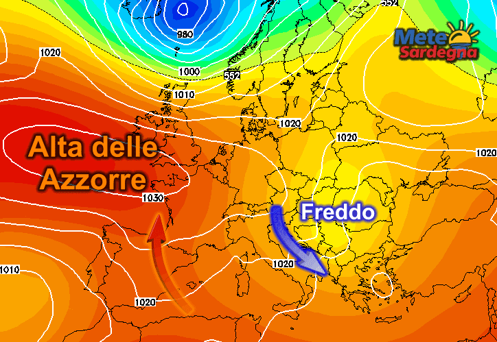Vortice freddo a est e grosso Anticiclone a ovest. L'Italia si troverà nel mezzo.