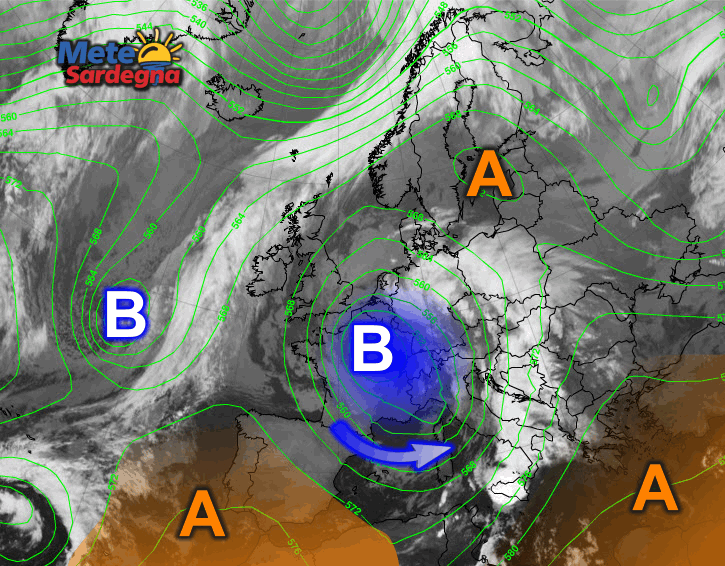 Meteosat - Grosso Vortice Ciclonico si estende sin sulla Sardegna