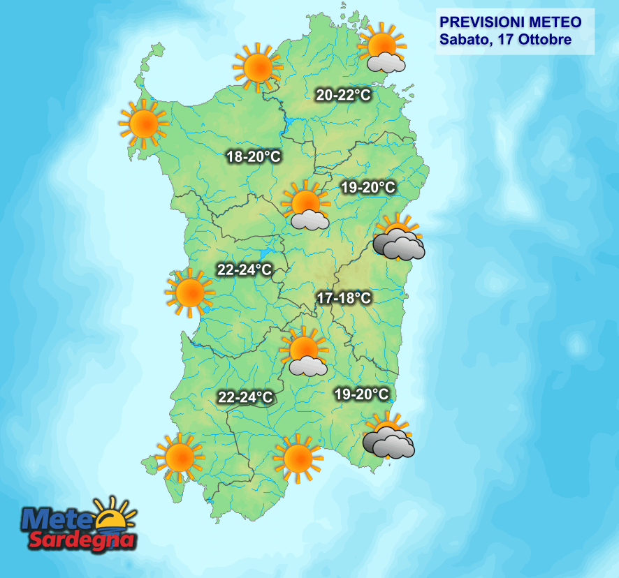 Le condizioni meteo di oggi, sabato 17 Ottobre.