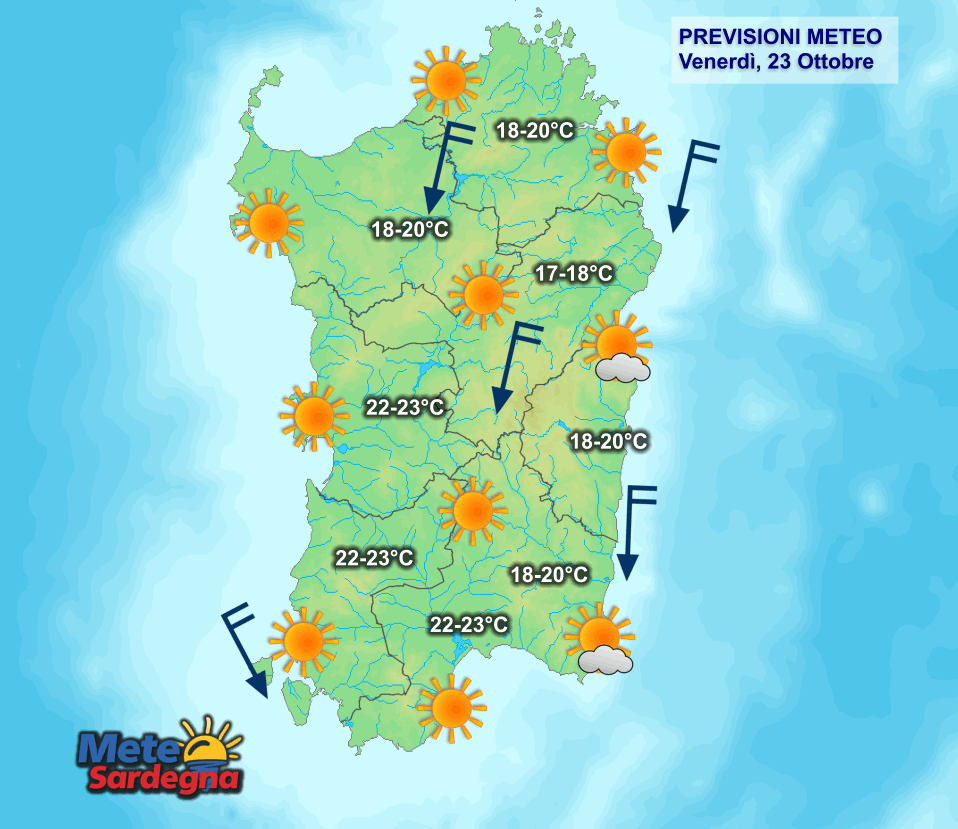 Le condizioni meteo di oggi, venerdì 23 Ottobre.