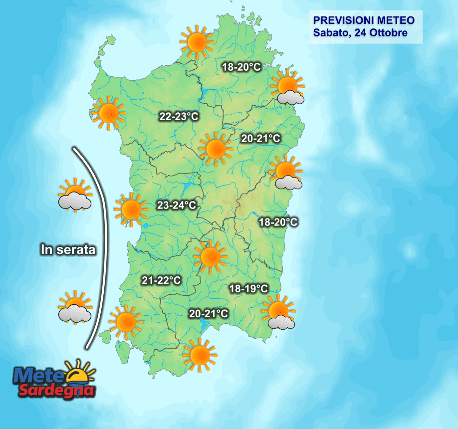Il meteo di oggi, sabato 24 Ottobre.