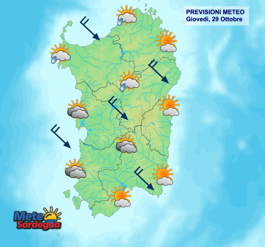 Il meteo di oggi, giovedì 29 Ottobre.