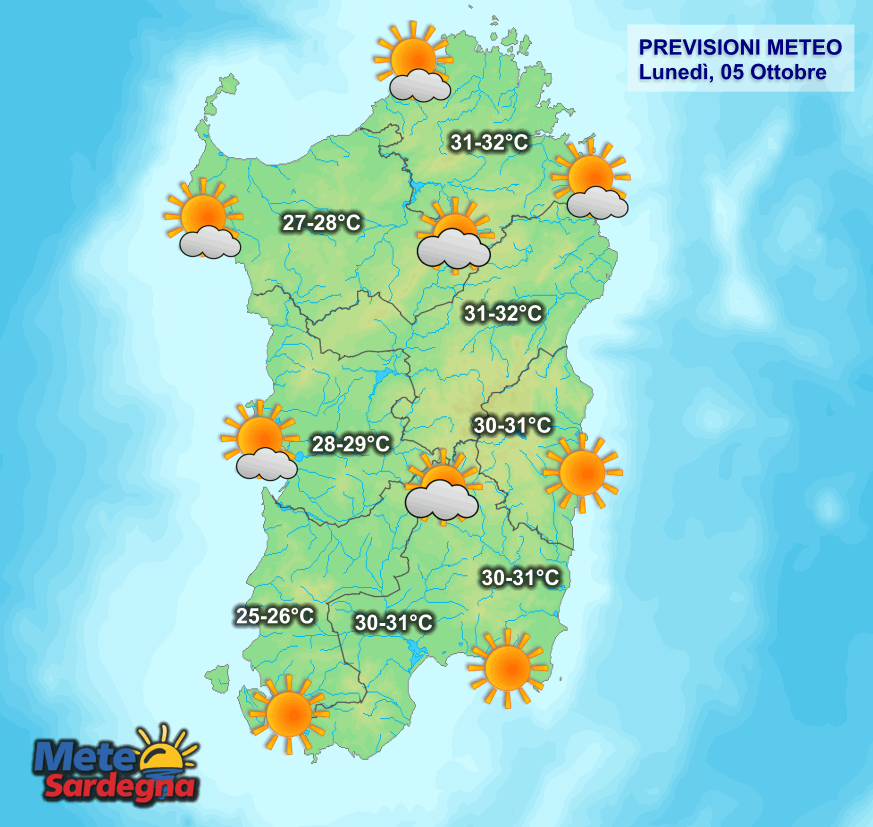 La previsione meteo per la giornata di oggi, lunedì 05 Ottobre.