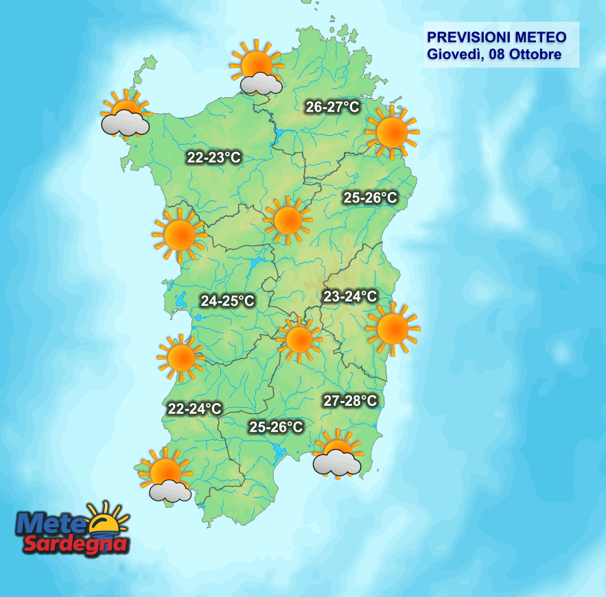 La previsione meteo per la giornata di oggi.
