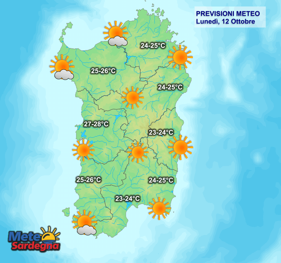 Il meteo di oggi, lunedì 12 Ottobre.