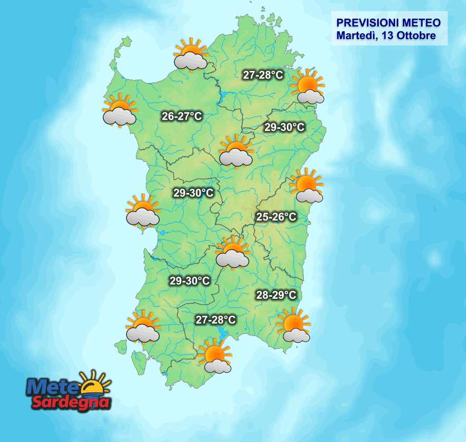 Le condizioni meteo di oggi, martedì 13 Ottobre.