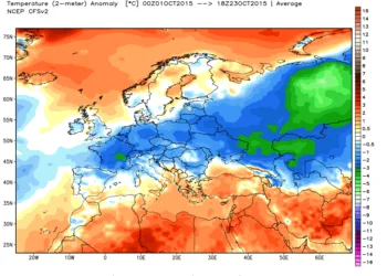 ncep cfsr europe t2m anom 350x250 - Ecco quanto ha fatto caldo nelle prime 2 settimane di Luglio