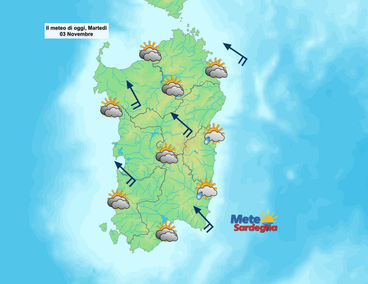 Il meteo di oggi, martedì 03 Novembre.