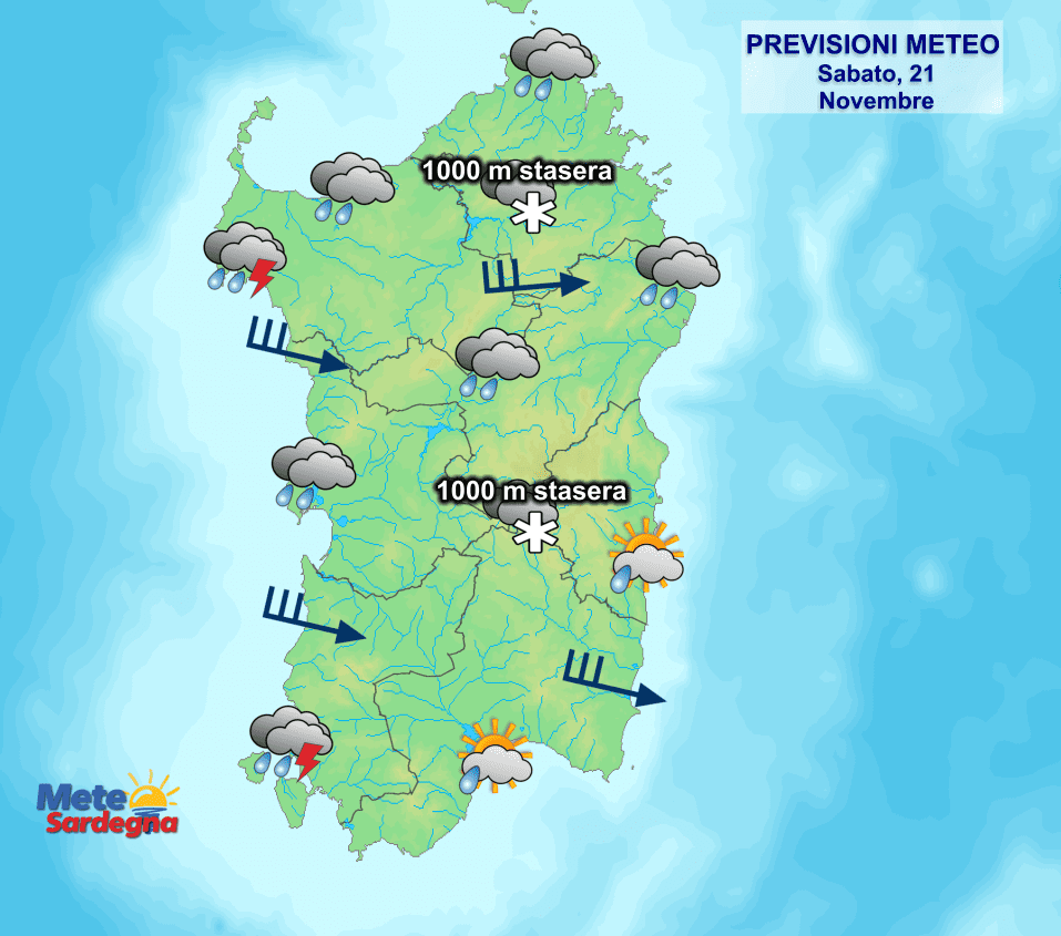 Il meteo di oggi, sabato 21 Novembre.