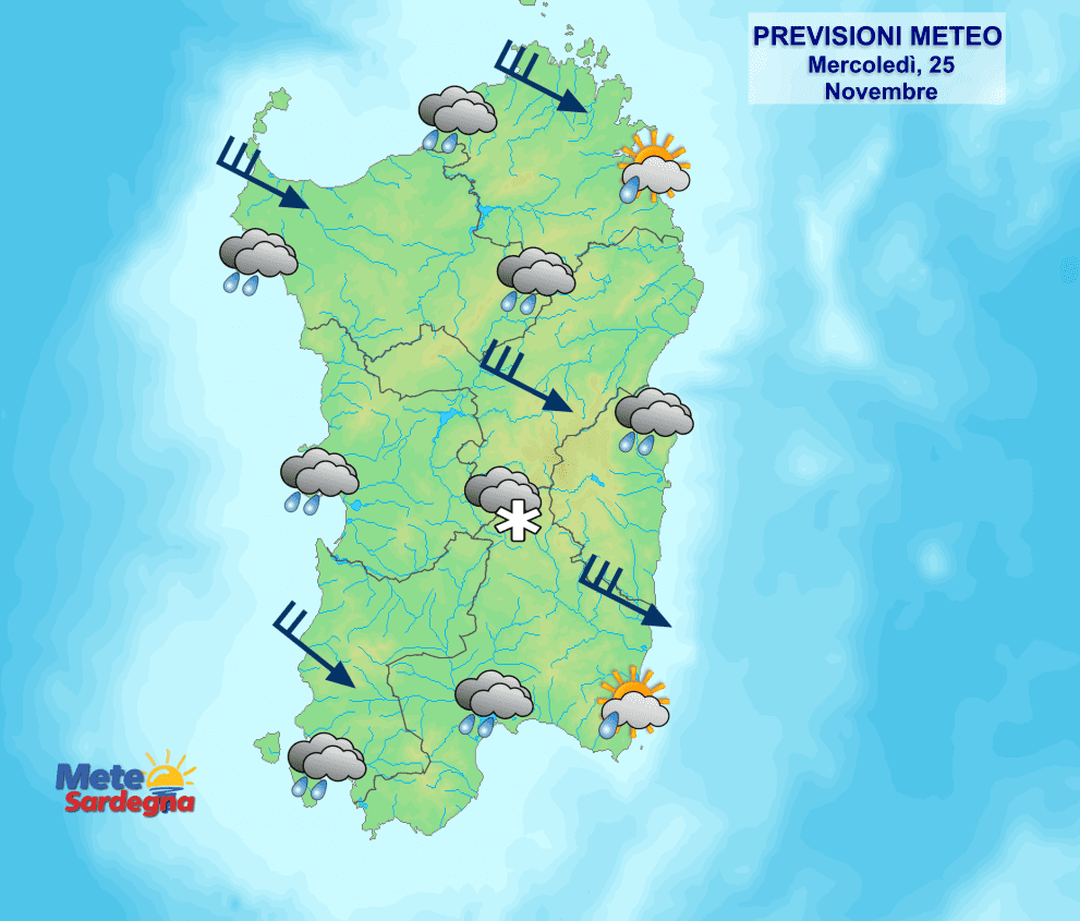 Oggi15 - Meteo Sardegna: tutto su piogge, vento e neve prossime ore