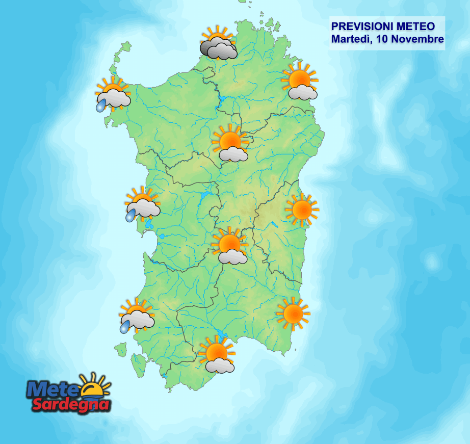 Il meteo di oggi, martedì 10 Novembre.