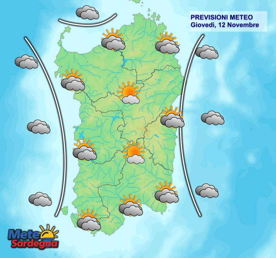 Il meteo di oggi, giovedì 12 Novembre.