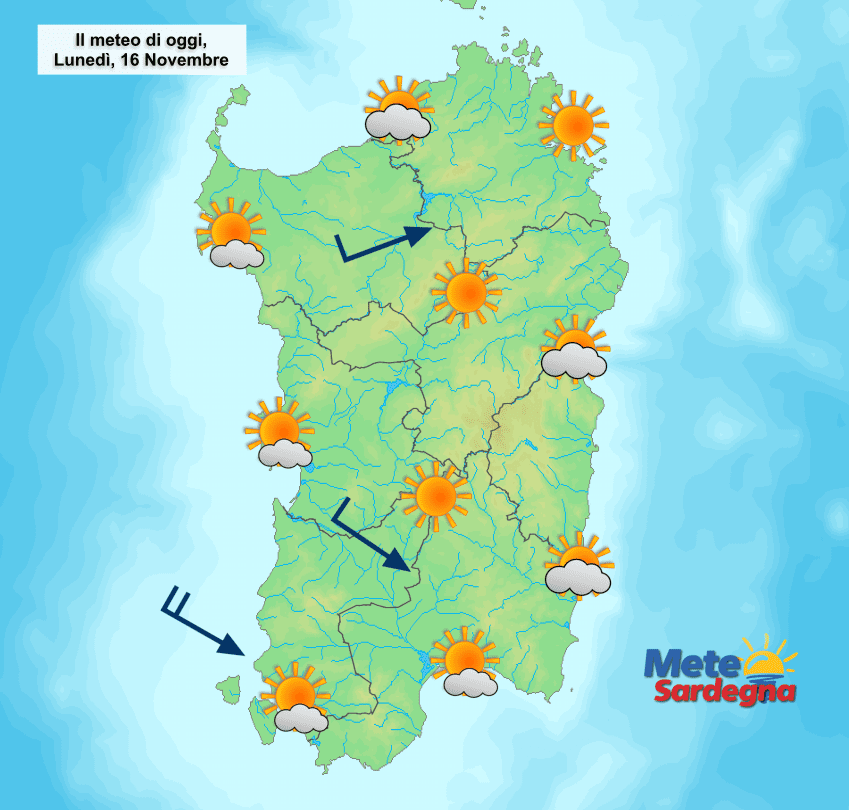 Il meteo di oggi, lunedì 16 Novembre.