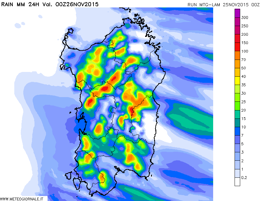 pcp24h 241 - Meteo Sardegna: tutto su piogge, vento e neve prossime ore