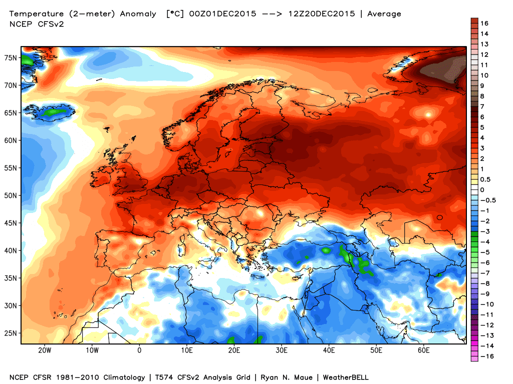 Le anomalie termiche nei primi 20 giorni di Dicembre.