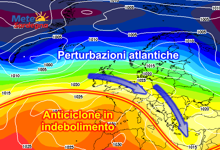 Anticiclone in fase di indebolimento a fine prima decade di dicembre.