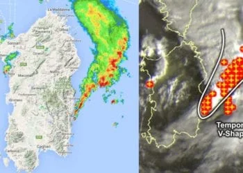 Meteosat3 350x250 - Grosso temporale "V-shaped" a ridosso della Sardegna orientale