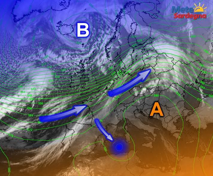 Meteosat7 - Anticiclone allontana le piogge, ma c'è un "buco" a ovest della Sardegna