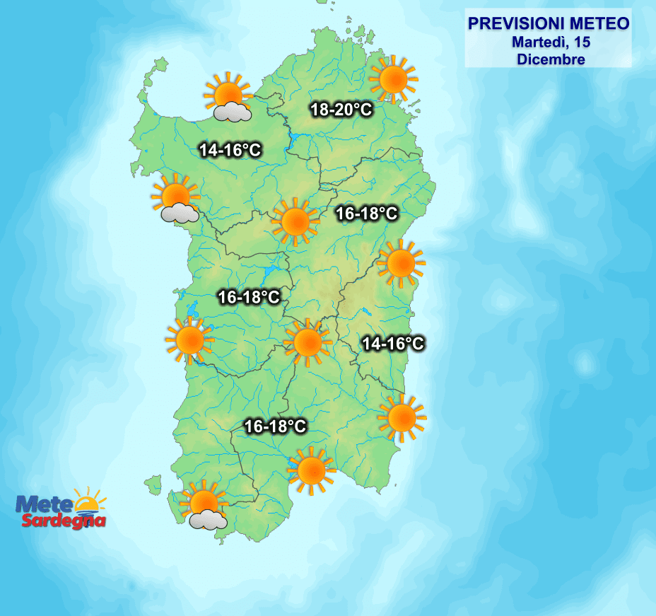 Il meteo di oggi, martedì 15 dicembre.