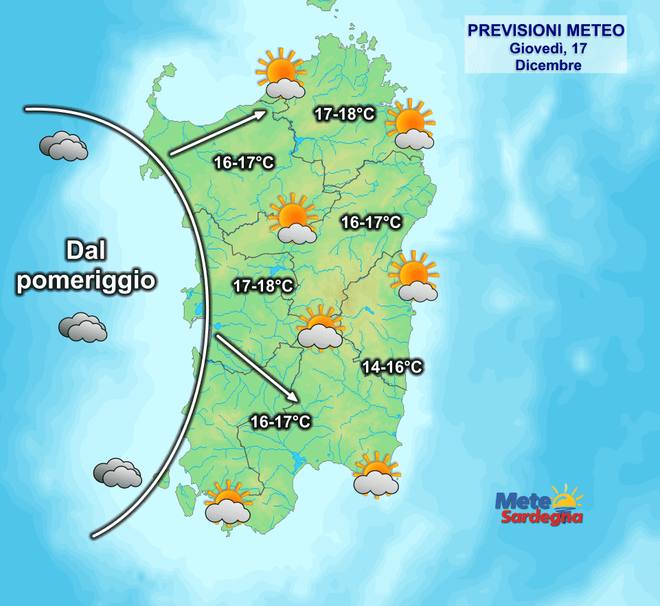 Il meteo di oggi, giovedì 17 dicembre.